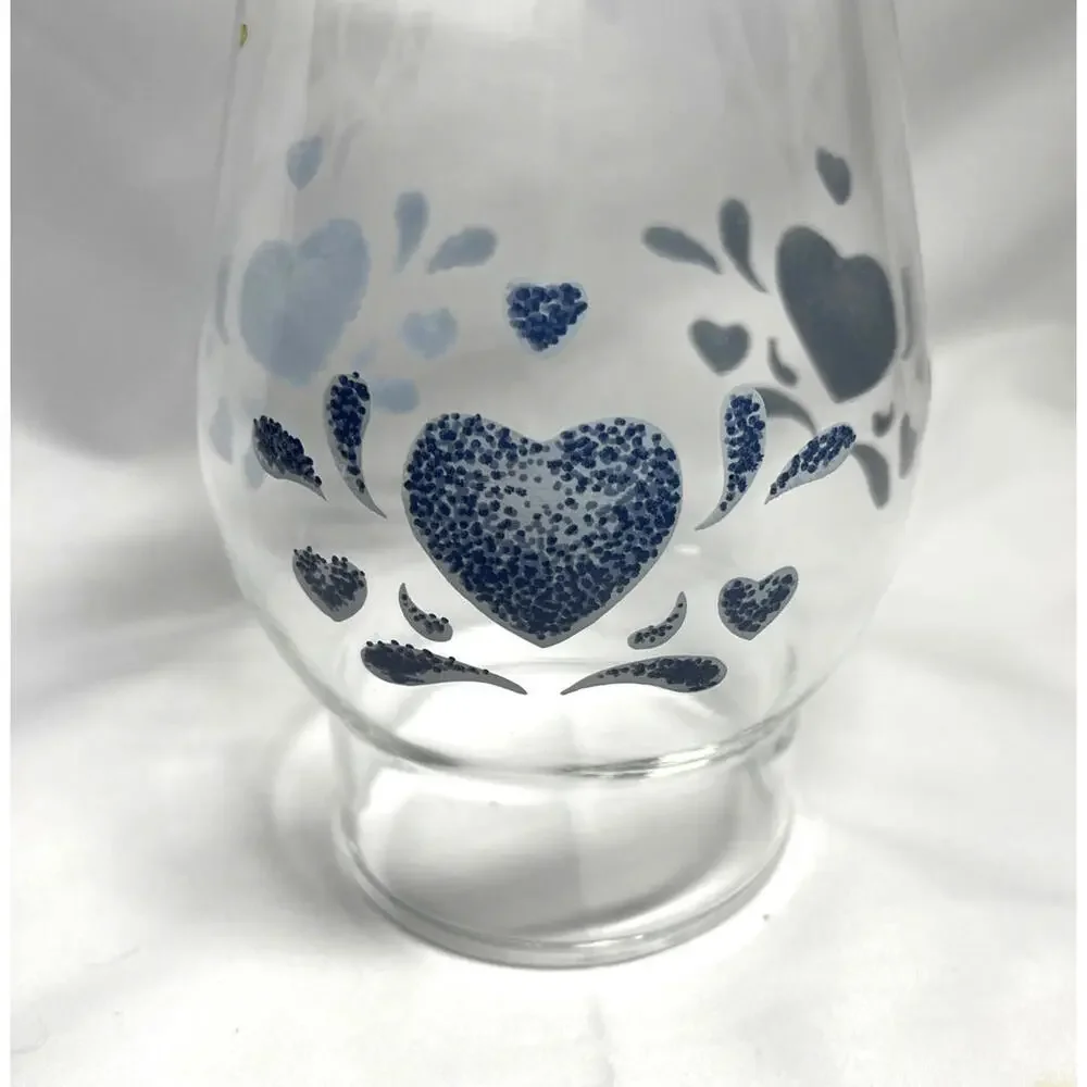 Corelle Blue Hearts Sponge Glass Hurricane Chimney Shade 3" Fitter - Picture 2 of 5